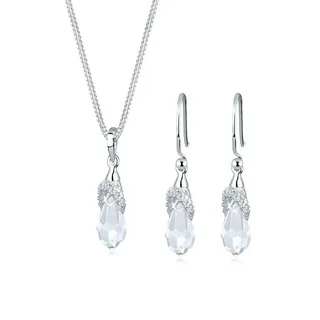 Elli Schmuckset Ohrstecker und Kette Tropfen Kristalle weiß