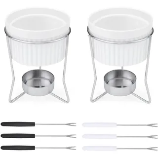 LELE LIFE Butterwärmer für Meeresfrüchte, Keramik-Butterschmelzgerät mit 6 Gabeln und Edelstahlständer, Fondue-Topf-Set für Schokolade oder Käsefonduetasse, 2 Stück