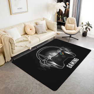 Cool Gaming Area Teppich 100x150cm Gamer Kopfhörer Wohnzimmer Teppiche Spielraum Dekor Teppich Gamepad Indoor Bodenmatte Moderne Spielkonsole Controller Musik Thema Schwarz Grau Outdoor Teppich