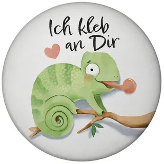 speecheese Chamäleon Magnet rund rund mit Spruch Ich kleb an dir Cartoon-Stil Witz Perfekt für Partner Liebevolles Geschenk zum Valentinstag Freund Liebesbote