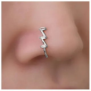 Inilbran Punk-Kristall, quadratischer Nasenring, Silber, geometrischer Nasenmanschetten-Reifenring, Vintage, quadratischer gefälschter Nasenring, nicht durchbohrter Nasenring, Gothic-Clip-on-