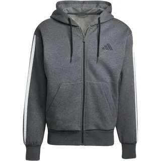 Adidas Herren Essential Three Stripes Fleece Zipper Hoodie, Dark Grey Heather/Black, XL