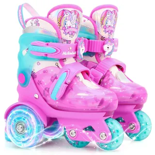 Kinder Rollschuhe für Mädchen Junge Rollschuhe Einhorn Meerjungfrau Mit Leuchtenden Rädern 4 Größen Verstellbar Roller Skates für Anfänger Weihnachts und Geburtstags Geschenke