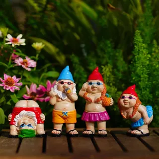 Yeomoo Gartenzwerge für Außen Lustige Gartendeko: Gartenzwerg Mittelfinger Gartenfiguren Deko Wohnzimmer Geschenke für Frauen Mama Männer Geburtstag Wichtel Garten Zwerg Büro Deko Tischdeko 4 Sätze