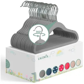 Laleni Blumtal Kinderkleiderbügel 30 Stück mit Samtbezug - 360° drehbare Kinder Kleiderbügel - platzsparend und robust - Baby Kleiderbügel rutschfest - Grau