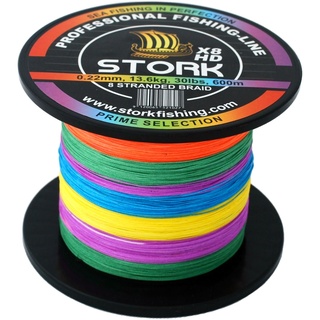 Stork HDx8, 8-Fach geflochtene premium Angelschnur 600m (Multicolor, 20 lbs / 9.1 kg / 0.18 mm)