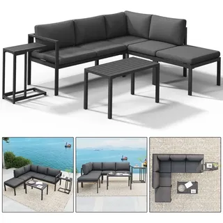 MuCoLa Sitzgruppe Aluminium Ecksofa mit Beistelltisch Lounge wetterfest Grau Tisch Balkonmöbel Terrasse Outdoor-Möbel - Mucola