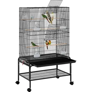 Yaheetech Vogelkäfig groß Vogelvoliere mit 3 Sitzstangen Papageienkäfig mit 6 Türen Käfig für Wellensittich 4 Futternapf 79 × 49 × 134,5 cm... - Schwarz