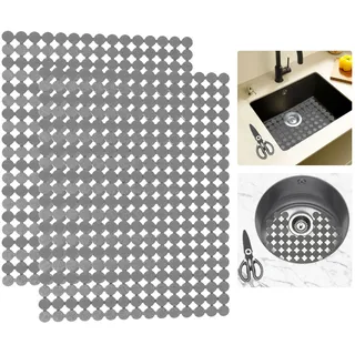 Goldmeet Spülbeckeneinlage Zuschneidbar 2er-Set, Spülbeckenmatte mit Schere, PVC Matte Spülbecken Gegen Kratzer im Spülbecken, Keramikspülen/Edelstahl Spülbecken Schutzmatte, 30 x 40cm (Grau)