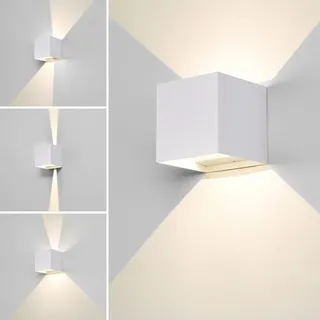 2 Stück Außenlampe mit Bewegungsmelder Weiß, 12W Wandleuchte Aussen/Innen LED Wandlampe Innen, Außenleuchten Warmweiß Wasserdicht Verstellbare... - Weiß