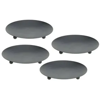 Spetebo Metall Kerzenteller schwarz 8,5 cm - 4er Set / klein - Stumpenkerzen Kugelkerzen