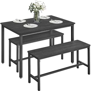 VASAGLE Esstisch mit 2 Bänken, 3er Set aschschwarz-tintenschwarz