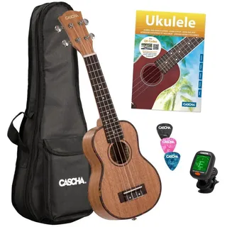 Cascha Ukulele Premium Mahagoni Bundle, Bundle, inkl. Tasche, Lehrbuch, Stimmgerät und 3 Plektren braun