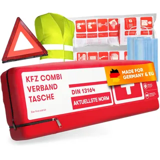 PURAHELP® KFZ Kombitasche inkl. Warndreieck & Warnweste [DIN 13164] - Auto Erste Hilfe Kit mit Verbandstasche - StVO Konform für 2026 - PKW Verbandskasten - First Aid Emergency Kit Car