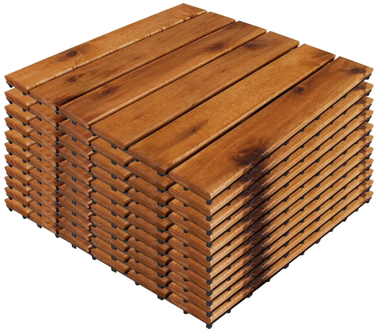 Inda-Exclusiv, Gartenbodenbelag, 11 Stück 30x30cm Holzfliese Akazienholz Fliese Stecksystem ca. 1QM (11x, 30 x 30 cm)