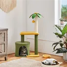 Kokospalme Kratzbaum 94 cm H kleiner Katzenbaum, mit Katzenhöhle Plattform Sisalstämme, Grün-Gelb