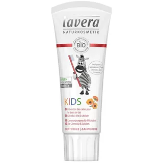 lavera Kinderzahnpasta - ohne Fluorid und ohne Farbstoffe - mit Calendula und Kalzium - Naturkosmetik - Zahnpflege für Kinder - fluorfreie Zahnpasta - vegan - bio (1 x 75 ml)