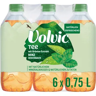 Volvic Tee Minzgeschmack – Erfrischungsgetränk aus Grüntee-Extrakt mit Minzgeschmack – 6 x 0,75 l