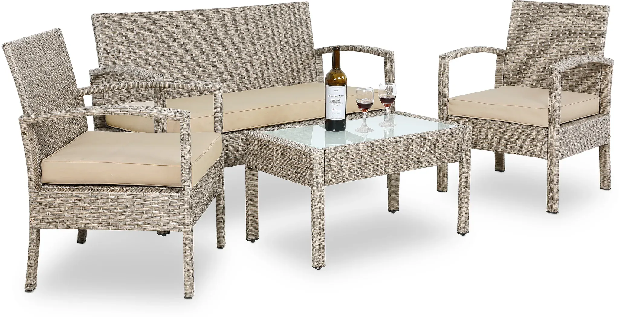 Polyrattan Garten-Sitzgruppe 4-tlg Creme
