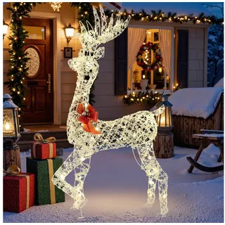 Costway LED Rentier Outdoor, beleuchtete Weihnachtsdeko groß, 150 cm