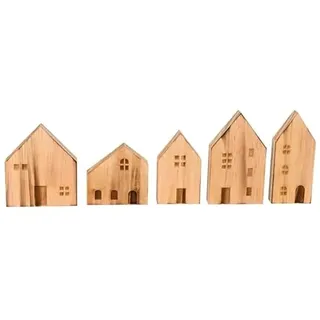 RiloStore 5er Set Holz Haus braun 7-11cm groß Holzhäuser p726 Dekohäuser Häuschen Aufsteller Zuhause Dekohaus Raumdeko Haus Dekoset Herbstdeko Weihnachtsdeko