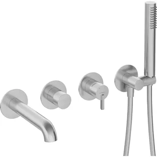 Lomadox 4-Loch-Wannenarmatur mit Brausegarnitur, Edelstahl gebürstet, SILIA-30
