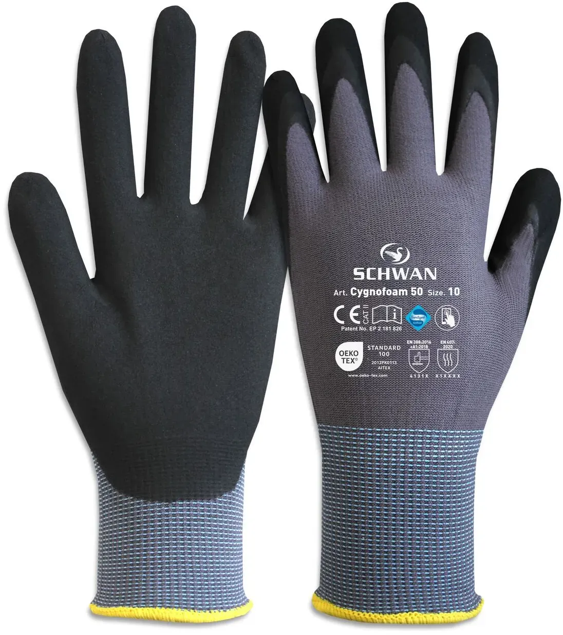 12 Paar Schwan Safety Cygnofoam 50 Schutzhandschuhe Cat. II 4131X Gr. 8-11, Größe: 9