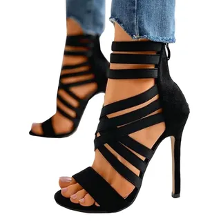 Onsoyours Damen Sexy High Heels Sommersandalen mit Fischmaul Gefrostete Stiletto Sandalen mit Offenem Zeh und Reißverschluss Schwarz 42 EU - 42 EU