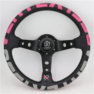 Rote Stickerei Vertex Echtes Leder Drift Sport Lenkräder Sportlenkrad (Color : Pink)