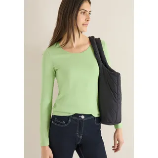 Langarmshirt CECIL "Style Pia", Damen, Gr. XXL (46), bamboo grün, Jersey, Obermaterial: 100% Baumwolle, regular fit normal, Rundhals, gerader Abschluss, Shirts Langarmshirt