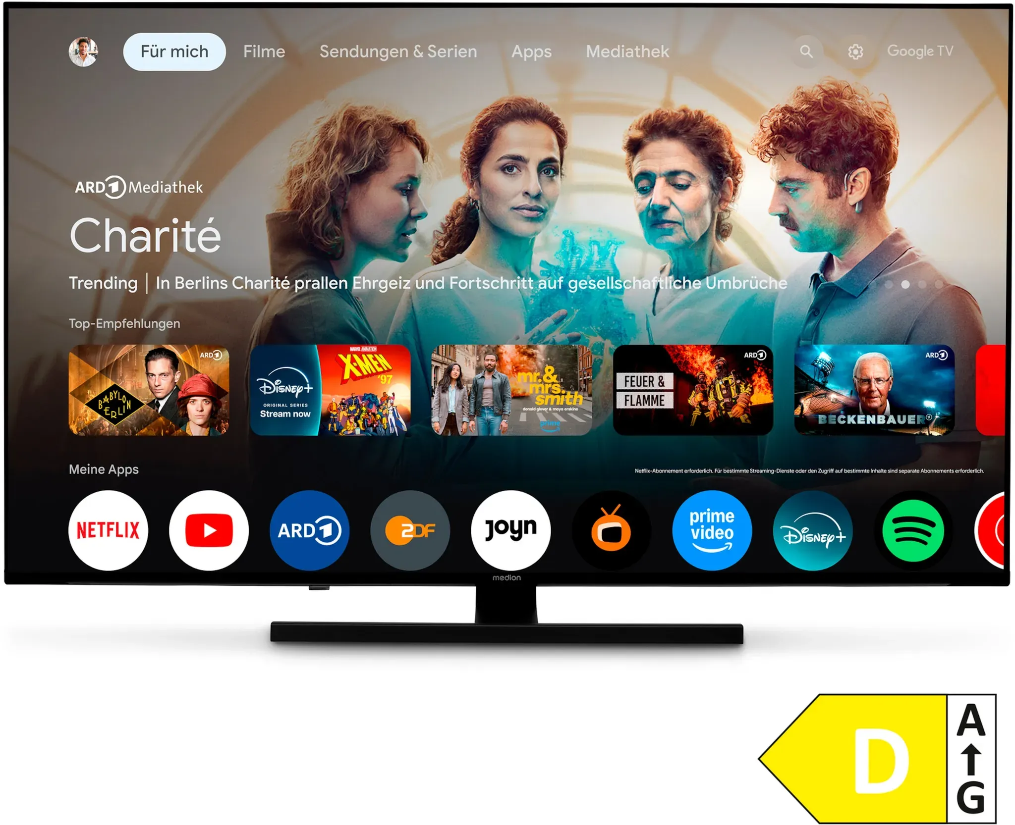 MEDION LIFE MD 855700 QLED Google TVTM, 138,8 cm (55'') Ultra HD, HDR, Dolby Vision®, MEMC, PVR ready, Netflix, Amazon Prime Video, Bluetooth®, Dolby Atmos, DTS Virtual X, DTS X, HD Triple Tuner, CI+ Schnittstelle