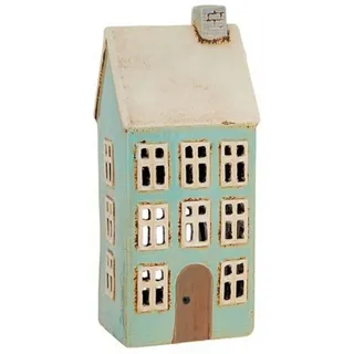 Village Pottery Hoher hellblauer Teelichthalter „Haus“