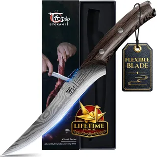 SYOKAMI Boning Knife for Meat Cutting, 6.7 Inch Japanese Style Fillet Knife with Wood Handle, High Carbon Razor Sharp Flexible Blade Deboning, Damascus Pattern Full Tang Design Ideal for Gift