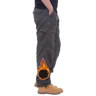 Herren Cargohose Winter Winddicht Warm Fleece Gefüttert Wanderhose Multi Taschen Outdoorhose Taktische Hose Arbeitshose Trekkinghose - XL