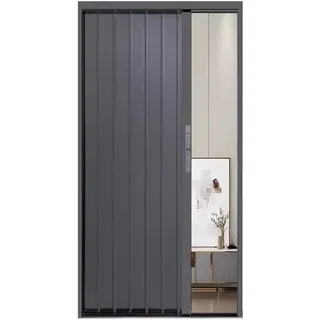 Falttür Innentüren Abschließbare Graue Falttür mit Schloss und Schlüssel, Faltschiebetür aus Metall, Sichtschutztüren für Den Innenbereich, Raumteiler Schranktür Falttüren(40x80in (101.5x203cm))