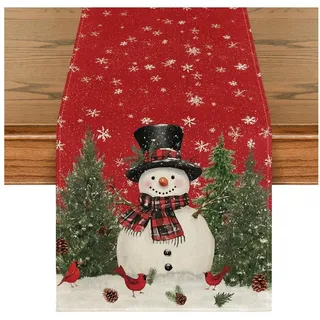 LuxusKollektion Dekohänger Tischläufer Schneemann Vögel Weihnachten Winter Dekoration 40x180 cm
