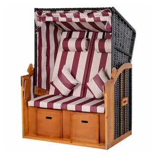 purehaven Strandkorb 118x79x150 cm für 2 Personen inkl. Rücken- und Sitzkissen verstellbare Rückenlehne Klapptische und Fußstützen