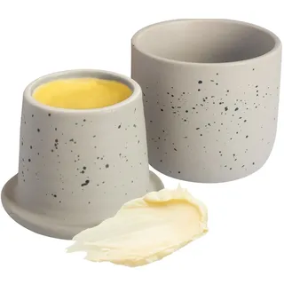 DEKAZIA® Französische Butterdose Wassergekühlt | Butterglocke, Butterfass, Französischer Buttertopf, Butterglocke Keramik, Butterbehälter grau...