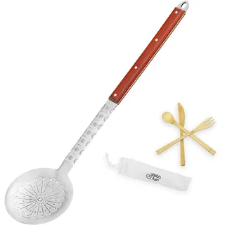 4big.fun XXL 65 cm Schaumkelle Schumovka Schaumlöffel + Besteck-Set Siebkelle Abseihlöffel Edelstahl Kazan