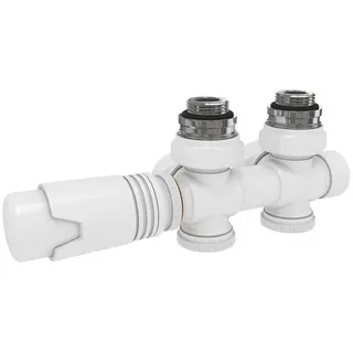 EMKE Anschlussarmatur Ventil mit Thermostat für Heizkörper und Handtuchtrockner Hahnblock Heizungszubehör Eck- und Durchgangsform φ16xG1/2' Weiß - Emke