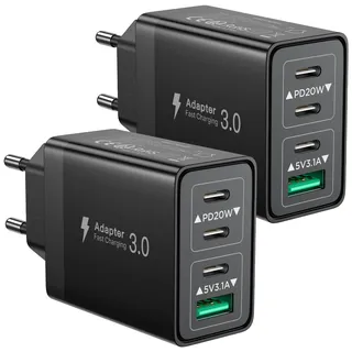 Aioneus USB C Ladegerät, 2-Pack 4Port Ladegerät USBC Adapter 40W Stecker Typ C Schnellladegerät Mehrfach für iPhone 16 15 Pro Max Plus XR SE iPad, Samsung Netzteil USB Ladestecker Ladeadapter Charger