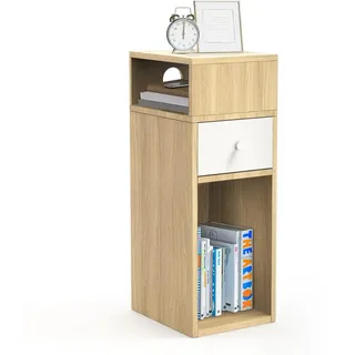 VOUNOT VOUNOT® Nachttisch, Schmal, Beistelltisch mit 2 offenem Fach & 1 Schublade, Modern Nachtschrank, Nachtkästchen für Schlafzimmer, Wohnzimmer, 25x30x66cm Natur