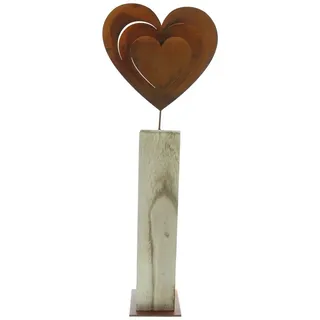 Frank Flechtwaren Holzsäule Rostherz, Moderne Blockform, naturfarben, Metall in trendigem Rostdesign, Maße: Höhe 72 cm
