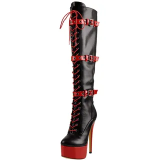 Only maker Damen Stiefel Plateau Hohe Schnürstiefel mit Stiletto Absatz Kniehohe Zweifarbig 40 EU - 40 EU