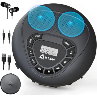 Klim Speaker CD Player mit Lautsprecher + NEU 2024 + Wiederaufladbarer Akku CD-Spieler mit Kopfhörern + SD/TF-Karte + AUX + Idealer Auto-CD-Spieler + CD Player tragbar mit Lautsprecher