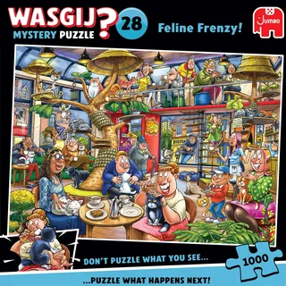 JUMBO Spiele Jumbo 111010506 - Wasgij Mystery 28, Feline Frenzy, Katzenartige Raserei, Comic-Puzzle, 1000 Teile