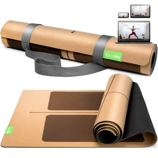 BACKLAXX ® Yogamatte Kork mit Naturkautschuk - FAZ Testsieger 12/2025 - Yoga Matte nachhaltig, schadstofffrei, Yogamatte rutschfest, Fitnessmatte mit Anti-Rutsch-Zonen inkl. Tragegurt, Turnmatte