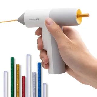 HOTO Akku Heißklebepistole Pro, Automatische Klebstoffausgabe, Mini Akku Klebepistole mit 40 Heißklebesticks, Heissklebepistole Kabellos für DIY Kunst, Handwerk & Schnelle Reparaturen im Haus Büro