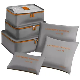 TRIZAND Kofferorganizer 6 Teilig Packtaschen-Set Kleidertaschen Wäschesack Schuhbeutel Kosmetik Wasserferst mit Reisverschluß Grau 23183