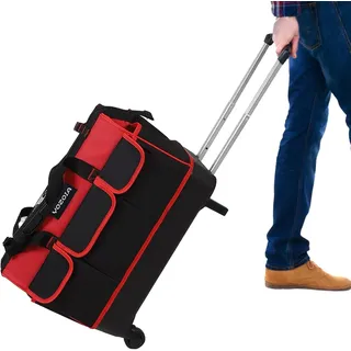 51cm Rollende Werkzeugtasche mit Rädern, Wasserdicht Werkzeugtrolley mit Teleskopgriff, Große Mehrzweck- werkzeugtrolley leer für Elektriker, Bau, Männer, Frauen (Rot)